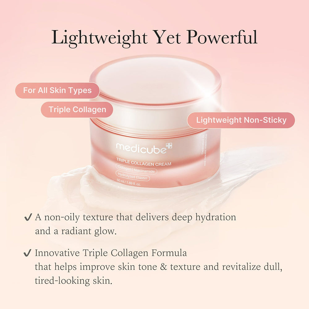 MEDICUBE Triple Collagen Creme 4.0 - Gesichtscreme mit Kollagen und Niacinamid, die zu einer ausgeglichenen und angenehmen Haut beitragen - 50 ml