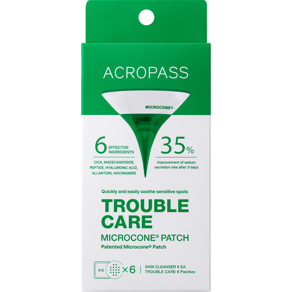 ACROPASS Trouble Care Microcone Patch - plasturi formulati cu Centella Asiatica (CICA) si niacinamide, care contribuie la ingrijirea localizata a imperfectiunilor si la metinerea echilibrului sebumului - 6 buc