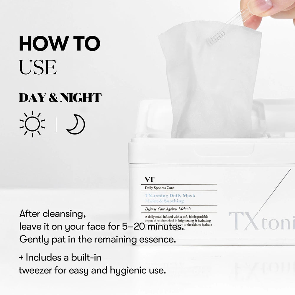 VT COSMETICS TX-Toning Tagesmaske - Maske mit Niacinamid und Tranexamsäure für einen ebenmäßigen und strahlenden Teint - 30 Stück