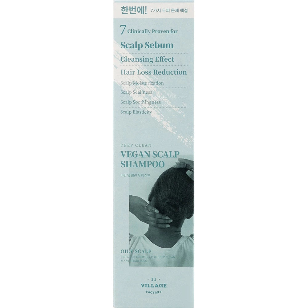 VILLAGE 11 FACTORY Vegan Deep Clean Scalp Shampoo - sampon purifiant formulat cu acid salicilic si ulei esential de menta, care contribuie la curatarea scalpului si la mentinerea prospetimii - 300 gr