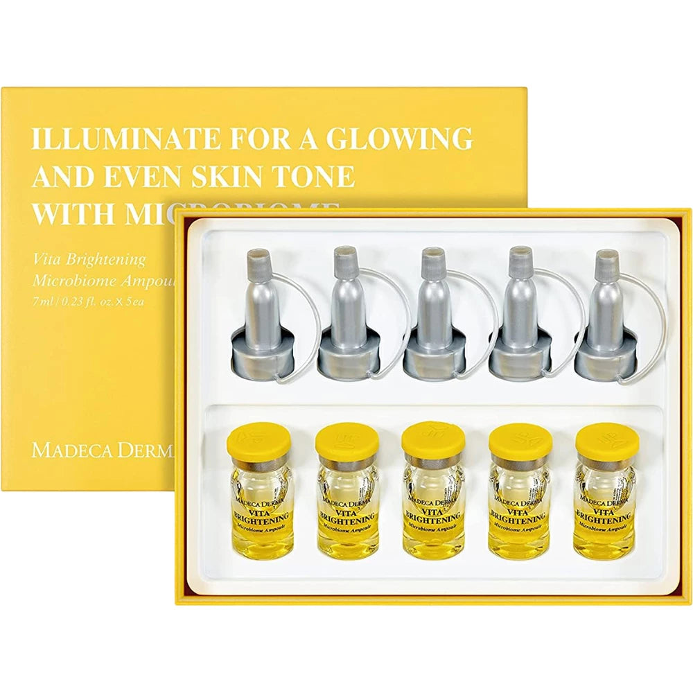 MADECA DERMA Vita Aufhellende Ampulle - Gesichtsserum mit Niacinamid und Centella Asiatica zur Verbesserung des Hauttons und Komforts - 7 ml x 5 Stk