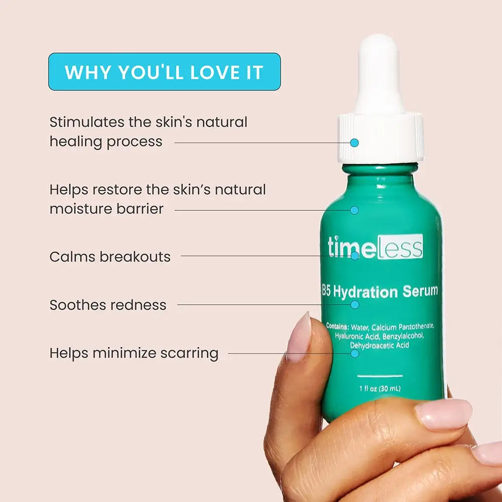 TIMELESS SKIN CARE Reines Feuchtigkeitsserum B5 - Intensive Feuchtigkeitsversorgung und Beruhigung für empfindliche Haut, 30 ml