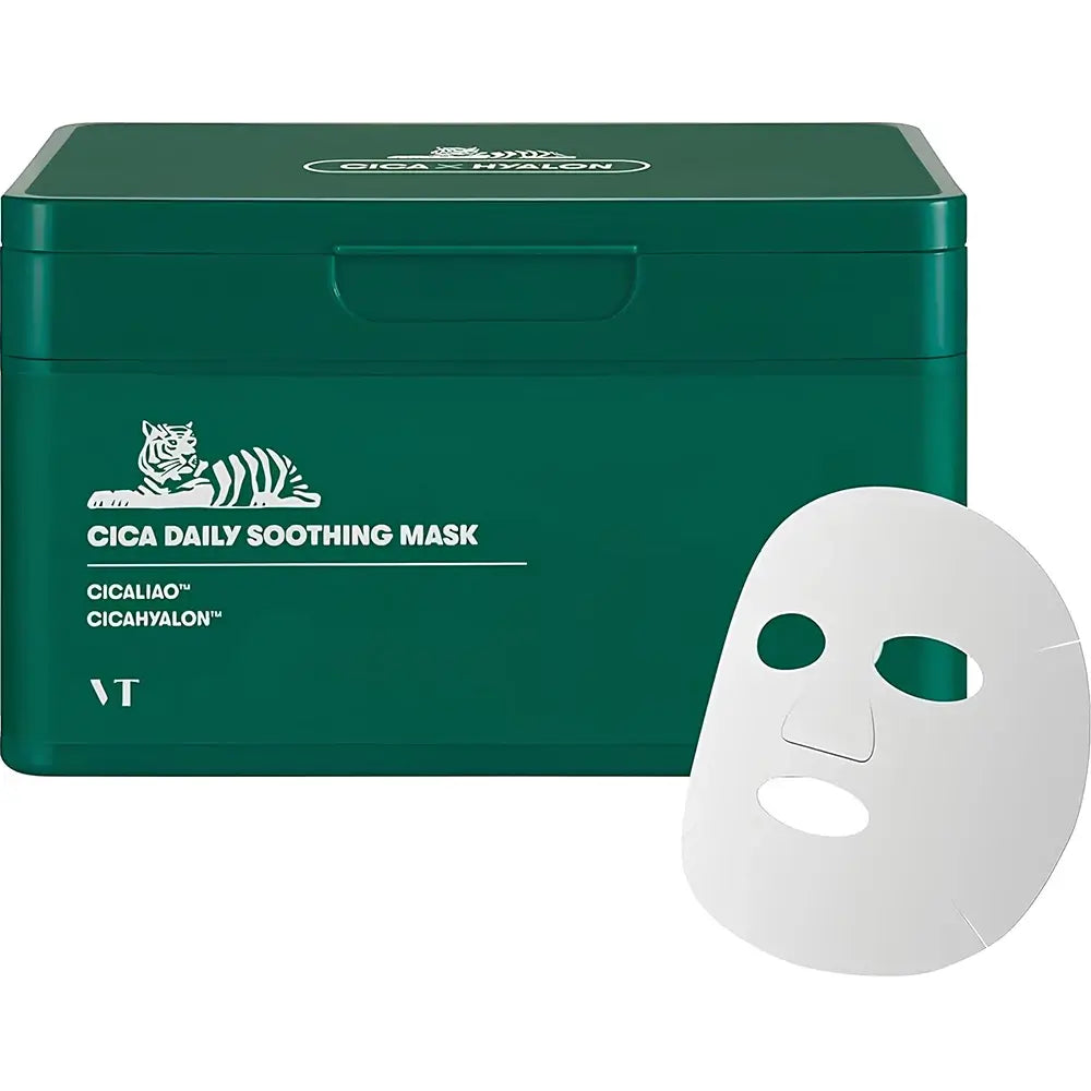 VT COSMETICS VT Cica Daily Soothing Mask - Set mit 30 Gesichtsmasken mit Centella Asiatica und dreifacher Hyaluronsäure zur täglichen Feuchtigkeitsversorgung und Beruhigung der Haut - 30 Stk.