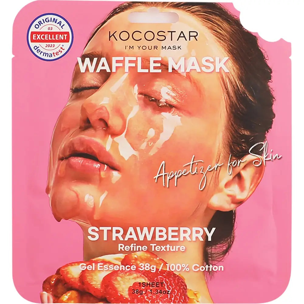 KOCOSTAR Waffelmaske Tuchmaske mit Erdbeerextrakt - intensive Feuchtigkeit und strahlendes Hautbild, 38 g