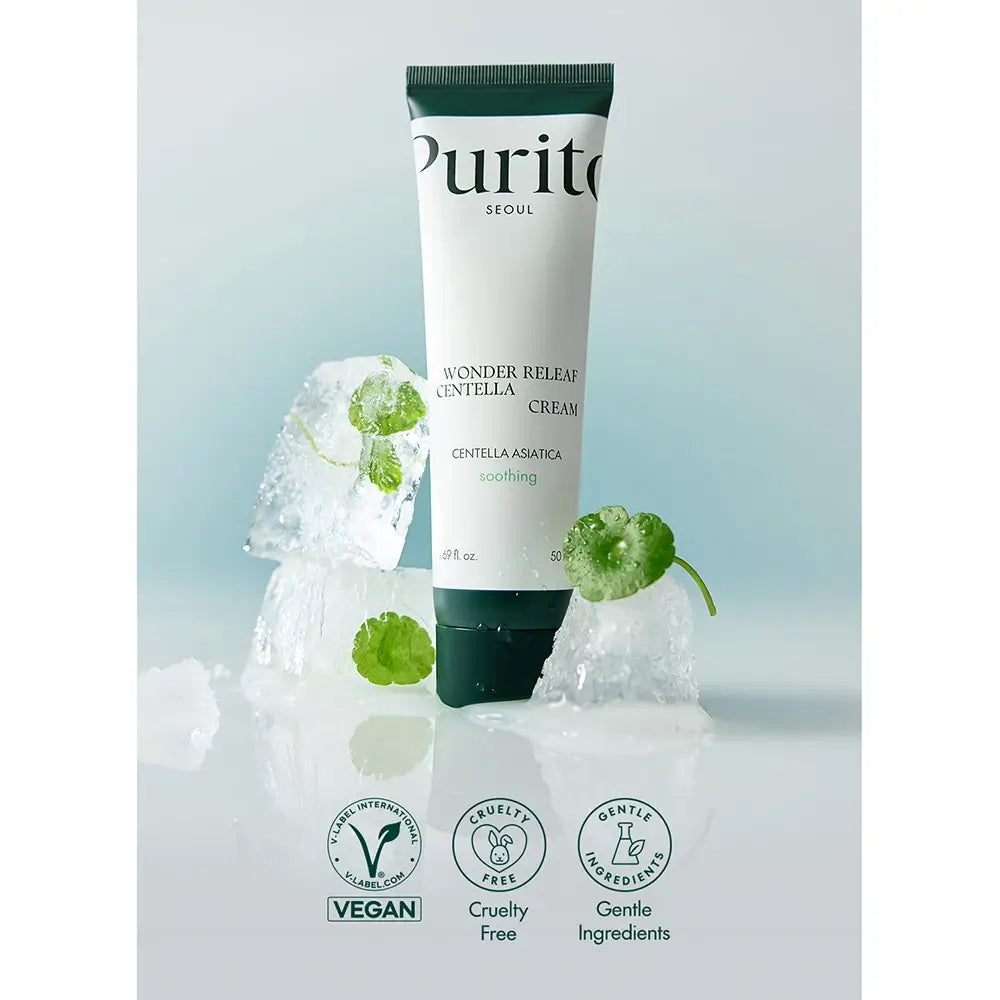PURITO Wonder Releaf Centella Cream - Gesichtscreme formuliert mit koreanischer Centella Asiatica und Ceramid NP, die hilft, Rötungen und Reizungen zu beruhigen und die Feuchtigkeitsbarriere aufrechtzuerhalten - 50 ml