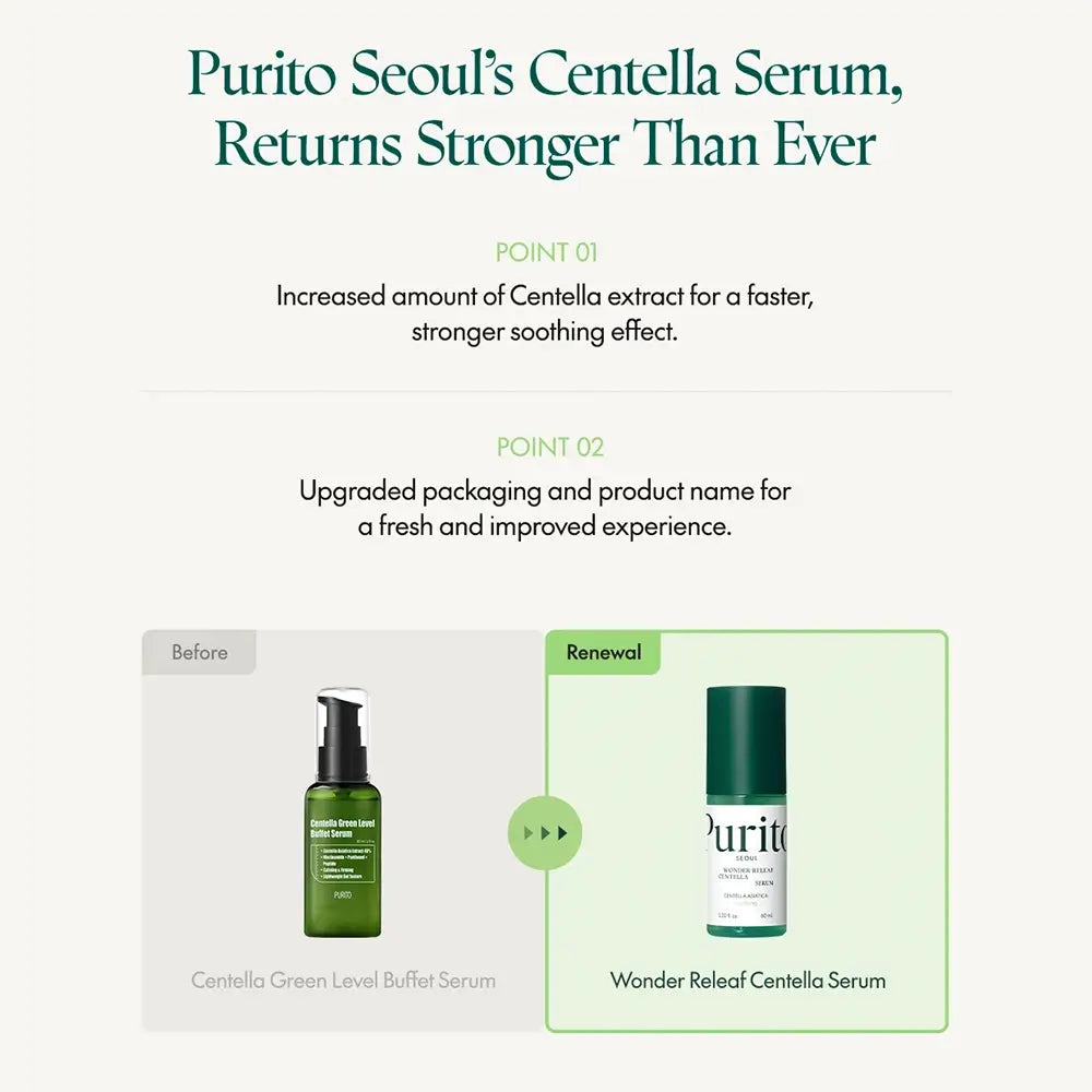 PURITO Wonder Releaf Centella Serum - Serum für das Gesicht mit Centella Asiatica und Allantoin, das zur Beruhigung der Haut und zur Aufrechterhaltung des Hautkomforts beiträgt - 60 ml