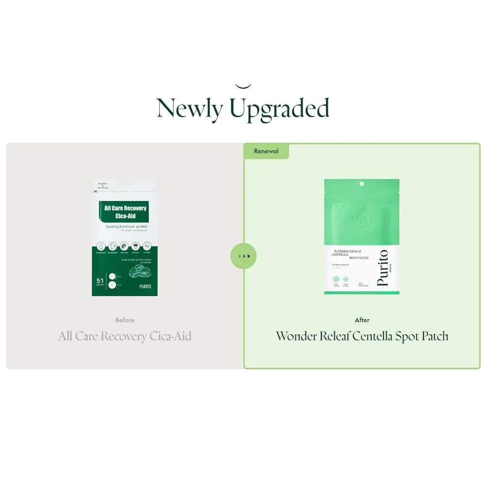 PURITO Wonder Releaf Centella Spot Patch - Pflaster mit koreanischer Centella-Asiatica und Asiaticosid zur Linderung von Reizungen und zur Förderung der Post-Akne-Erholung – 51 Stück