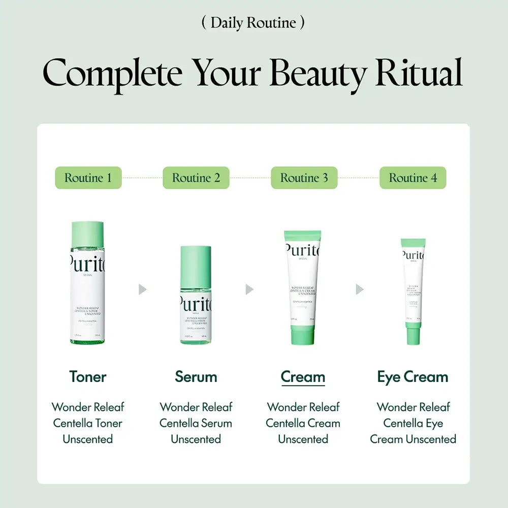 PURITO Wonder Releaf Centella Unscented Cream - Gesichtspflegecreme mit Centella Asiatica und Ceramid NP, die hilft, Reizungen zu beruhigen, die Haut mit Feuchtigkeit zu versorgen und die natürliche Hautbarriere aufrechtzuerhalten - 50 ml