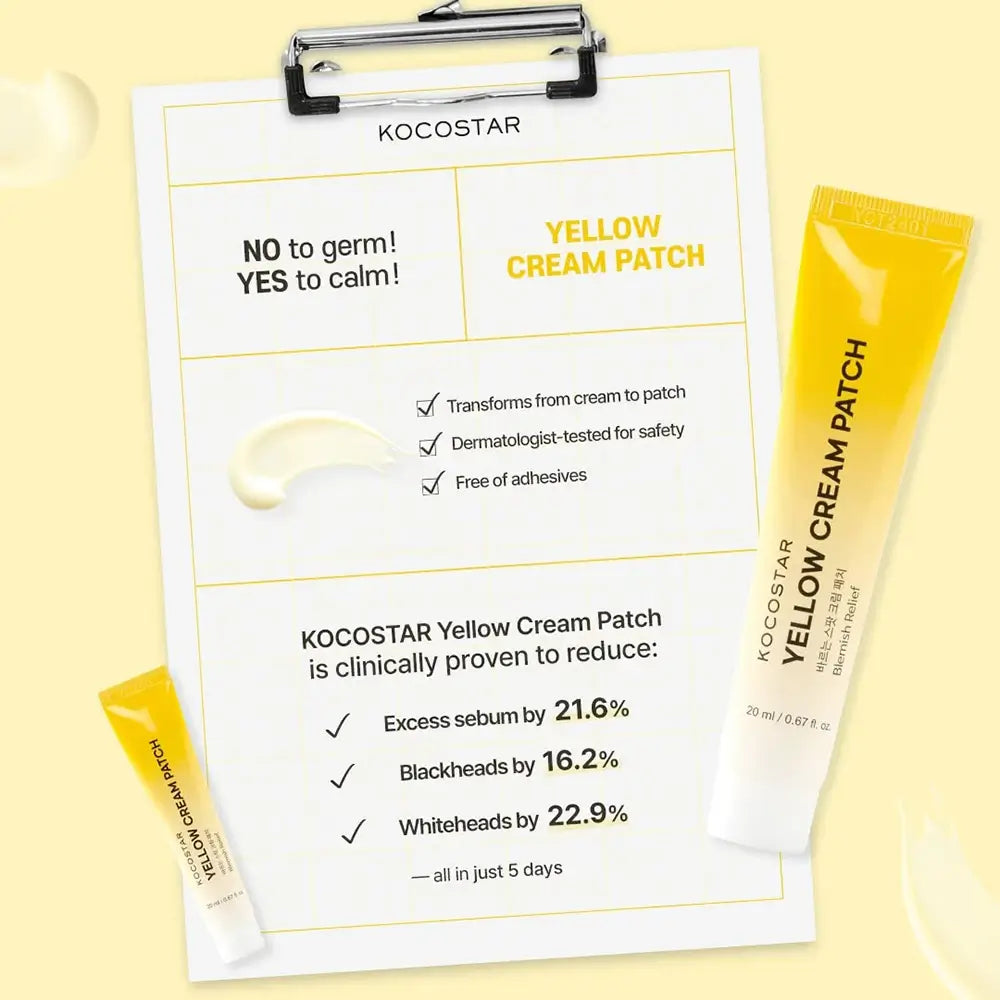 KOCOSTAR Yellow Cream Patch - Hautpflegecreme mit Niacinamid und Teebaumblatt-Extrakt zur Behandlung von Unreinheiten und zum Schutz der betroffenen Stelle - 20 ml