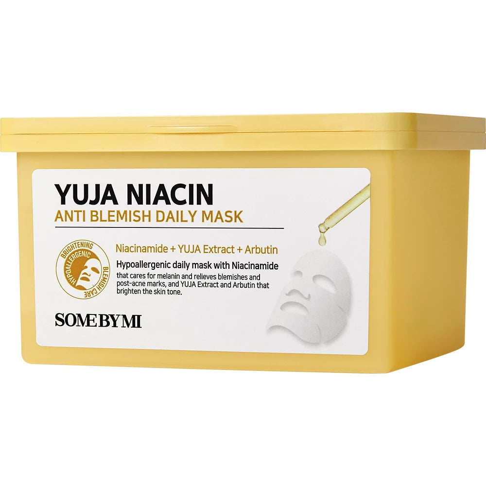 SOME BY MI Yuja Niacin Anti-Blemish Tägliche Maske - Set mit 30 Gesichtsmasken, formuliert mit Niacinamid und Yuzu-Extrakt, die zur Hauttonaufhellung und Ausstrahlung beitragen - 30 Stück