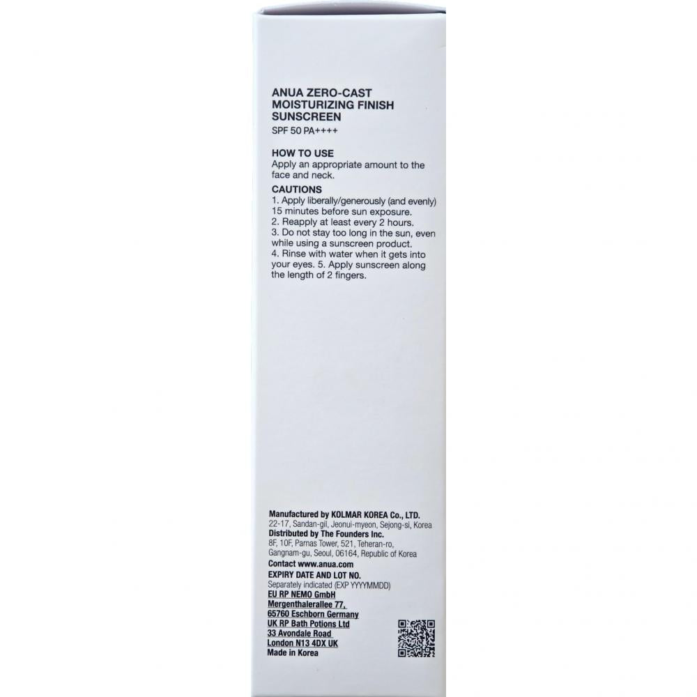 Zero-Cast Feuchtigkeitsspendende Sonnencreme SPF 50 PA++++ Gesichtscreme 50 ml