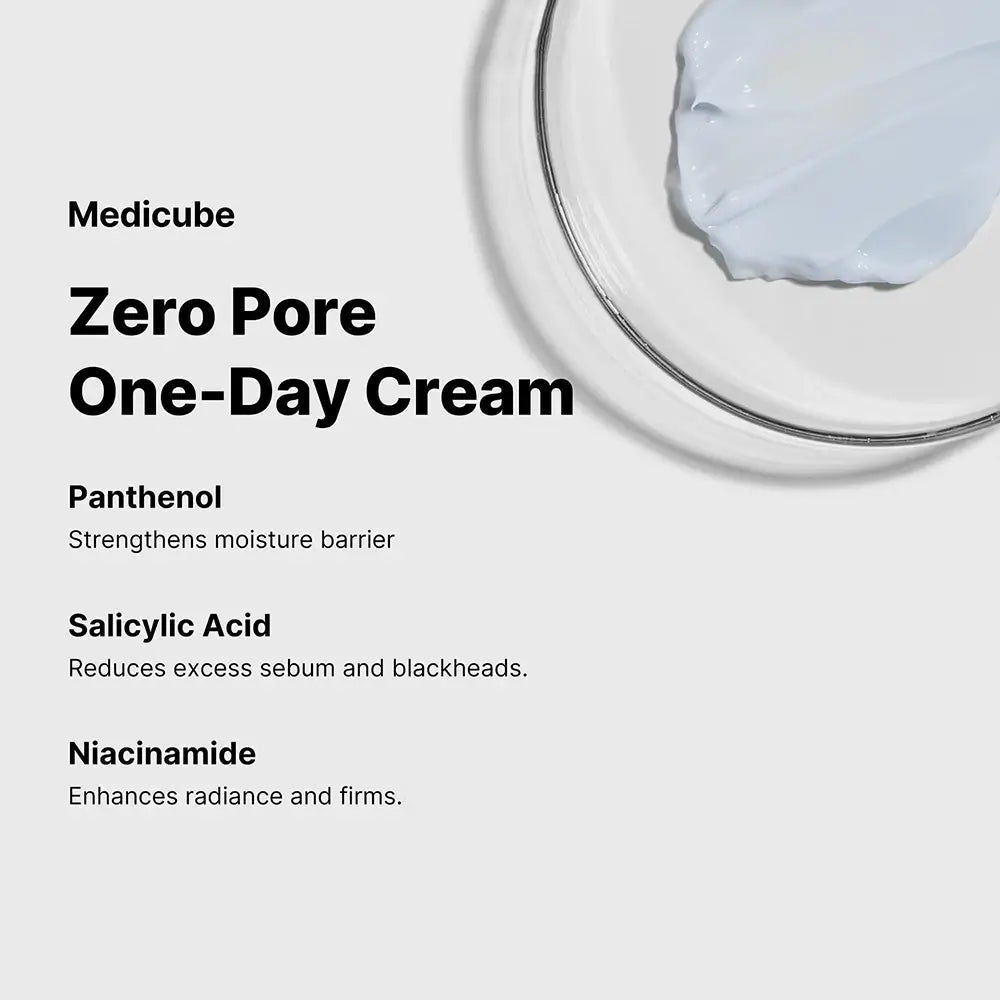 MEDICUBE Zero Pore One Day Cream - Gesichtspflege mit Panthenol und Salicylsäure zur Reduzierung von überschüssigem Talg und zur Aufrechterhaltung der Hautfeuchtigkeit - 50 ml