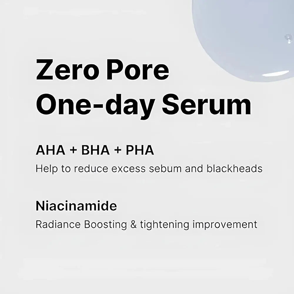 MEDICUBE Zero Pore One Day Serum - Gesichtsserum mit 1% AHA und 2% Niacinamid zur sichtbaren Reduzierung von Poren und Talgüberschuss - 30 ml